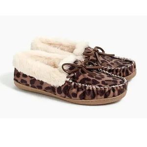 J. Crew Factory Leopard calf hair moccasin slippers